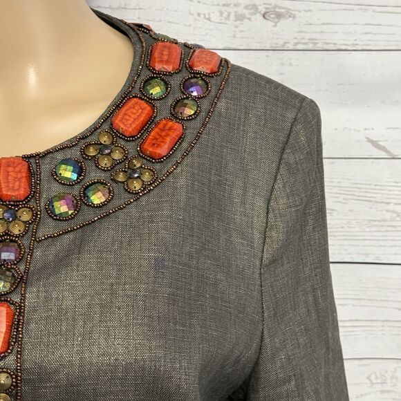 Boston Proper Beaded Linen Jacket Size 14 Metallic Sheen Orange Bronze - Picture 4 of 12